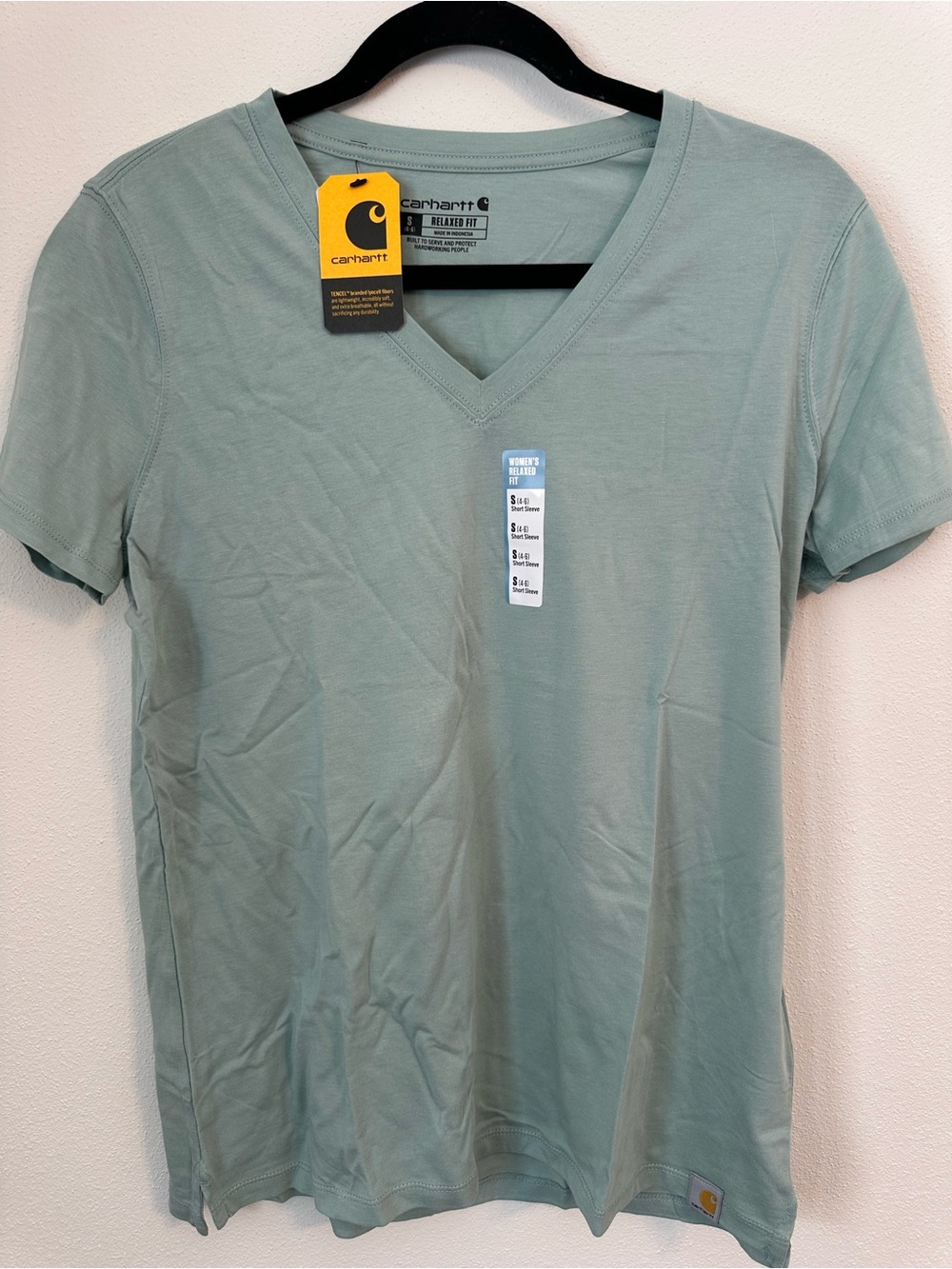 CARHARTT Women's V-Neck Short Sleeve Tee Relaxed Fit Sage Green Size Small NWT